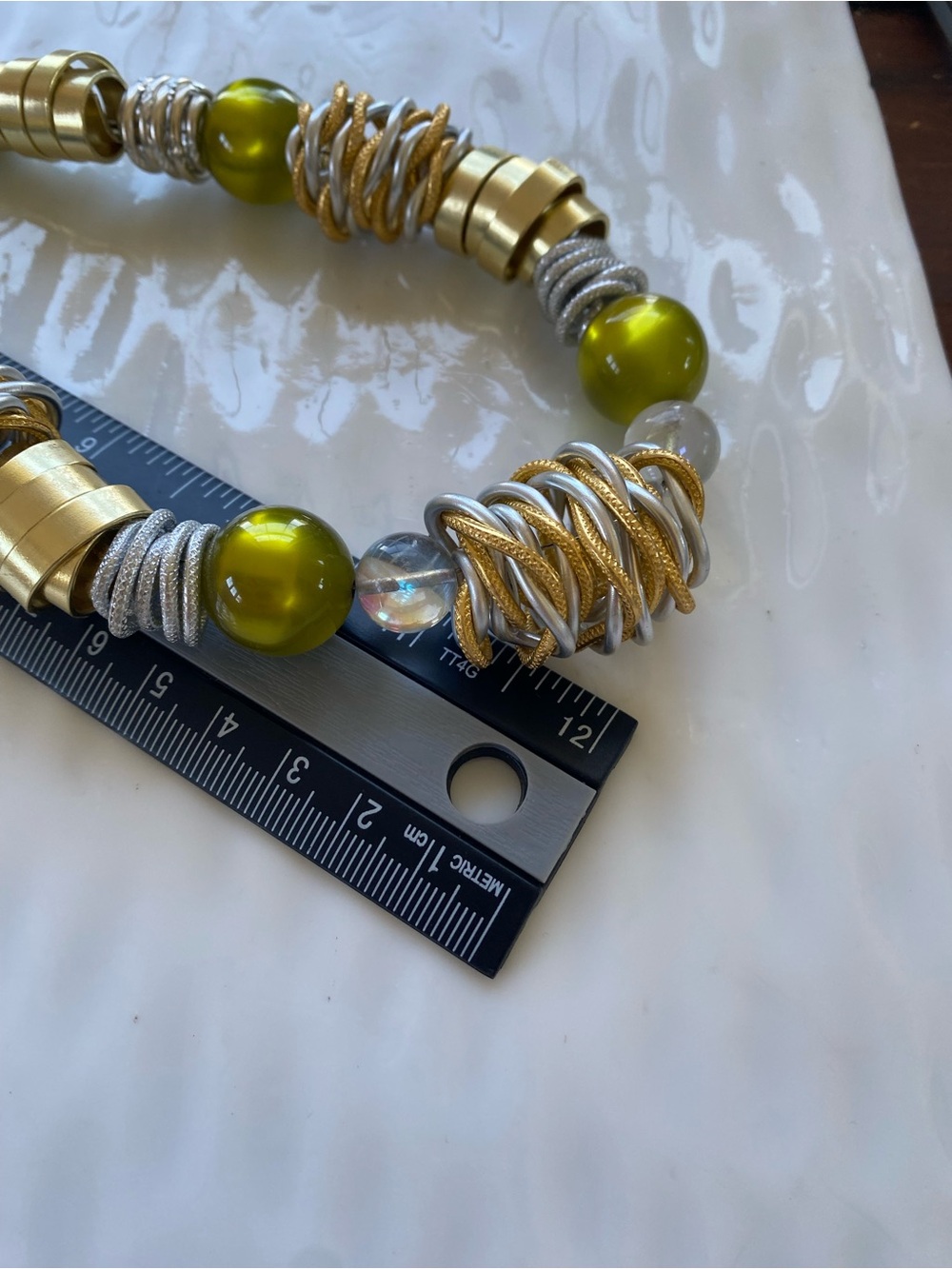 Olive Green and Gold Freestyle Statement Necklace - Picture 5 of 7